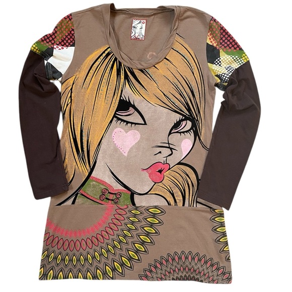 Vintage Y2K Rhinestone Pop Art Custo Barcelona Style Mini Dress Size Medium - Picture 1 of 10